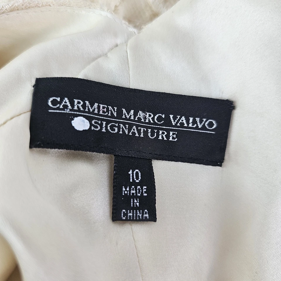 Vestido Carmen Marc Valvo Signature Marfil Sin Mangas Cuello Lateral Cremallera Talla 10 Cuentas Foto 2 de 4