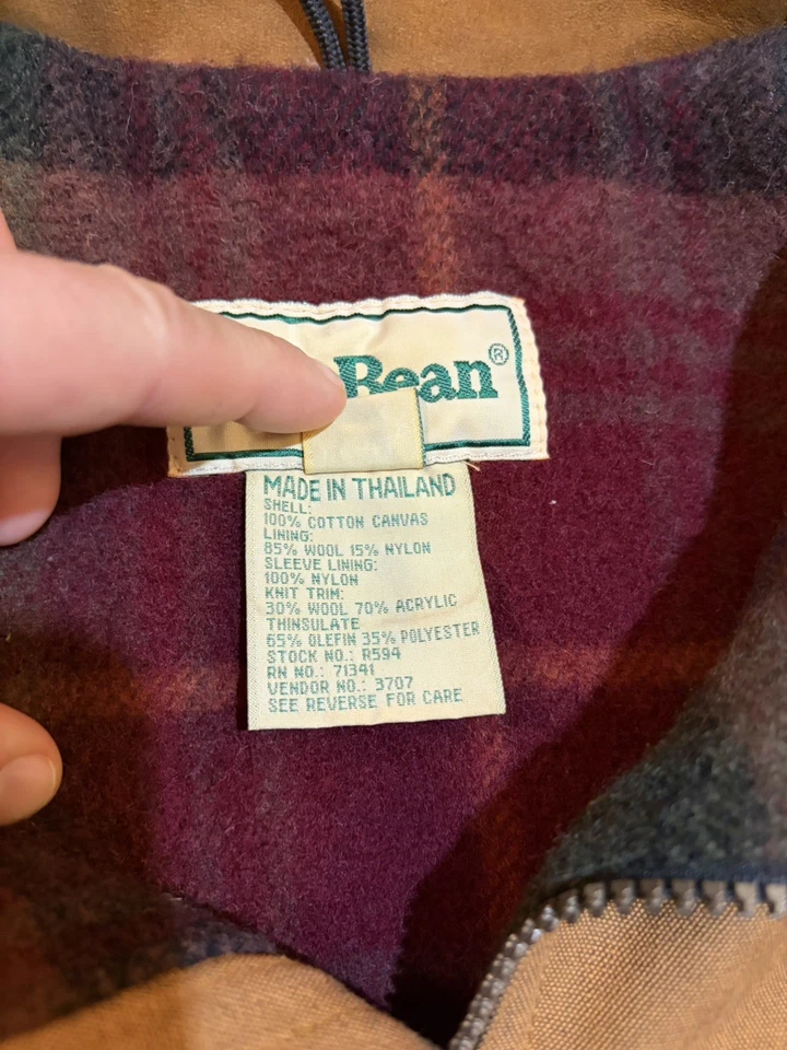 Vintage LL Bean Jacket Mens Large Brown Wool Blanket Lined Bomber Chore Zip Up - Image 3 of 4