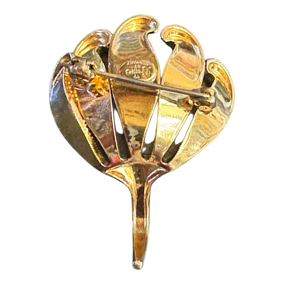 Grosse 1969 Gold Tone Brooch Leaf Feather Fan Design Vintage Signed Pin Germany - Image 2 of 3