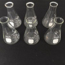 Lot of 6 Pyrex Glass 250ml No. 4980 Stopper No 6 Lab Beaker Flask Made in USA