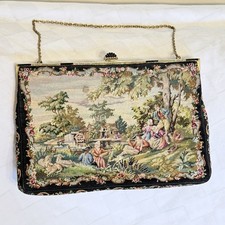 Vintage HM Petit Point Walborg Scenic Needlepoint Tapestry Handbag Purse - 9x6  
