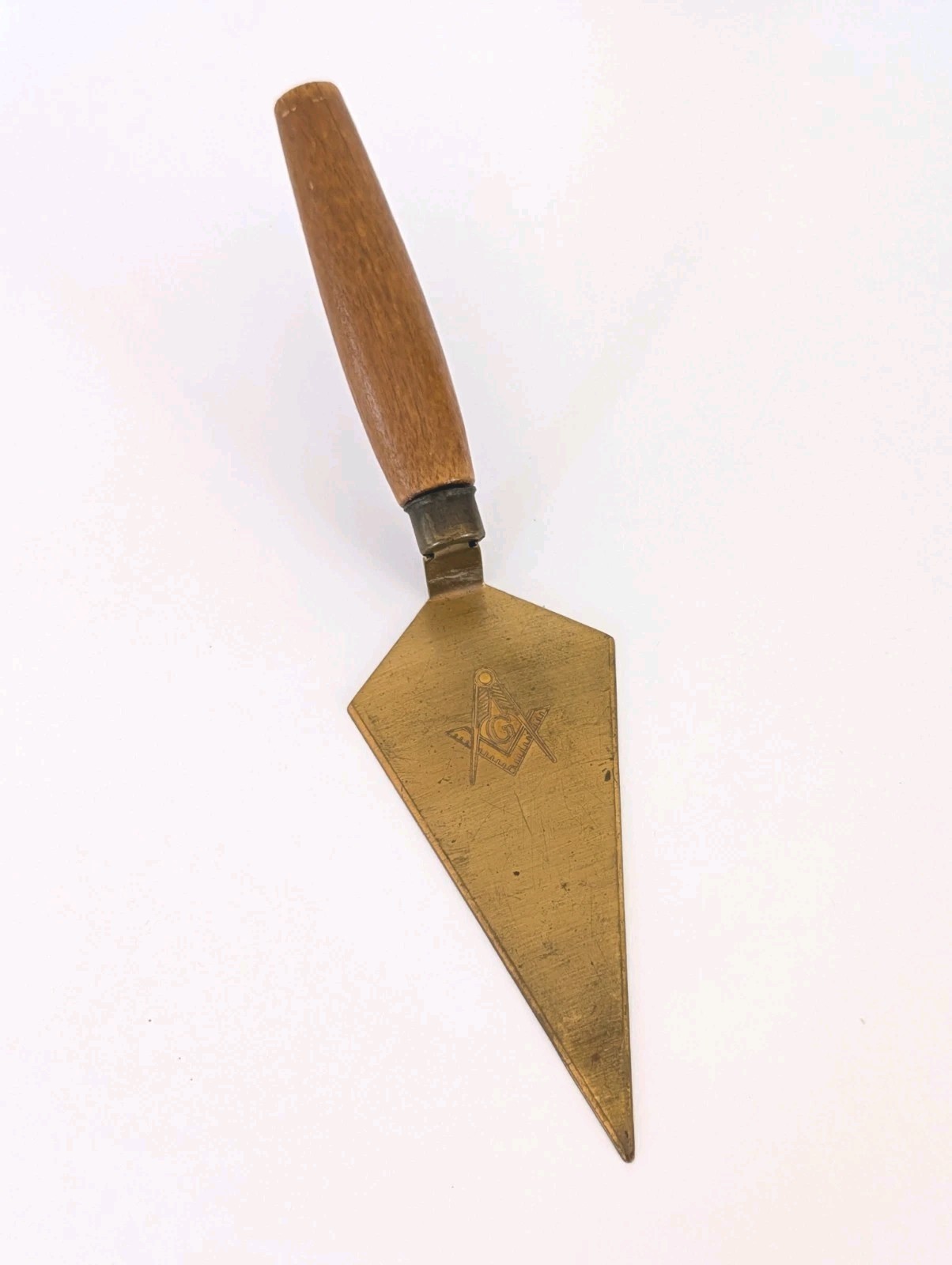 Vintage Masonic Freemason's Mini Trowel - Brass, Engraved, Wood Handle