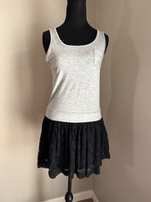 Vintage Forever 21 Y2K Dress Eyelet Details Balletcore Grey Black Sz S Cute