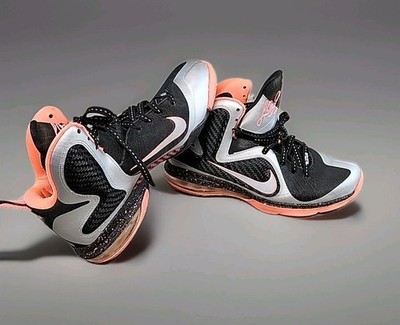 Nike LeBron 9 Bright Mango Metallic Silver Black Bright 469764-005 Men's 8.5