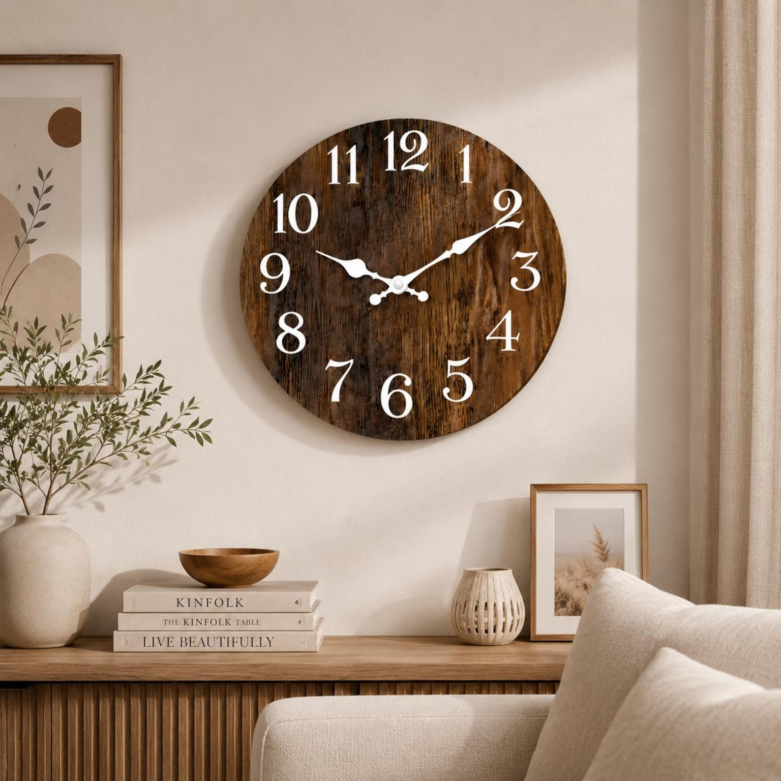 Rustic Wood Wall Clock Silent Quartz Large Numbers Farmhouse Home Decor