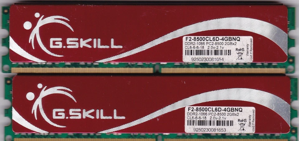 4GB 2x2GB PC2-8500 DDR2-1066 G.SKILL GSKILL Ram Memory Kit F2-8500CL6D-4GBNQ - Image 2 of 3