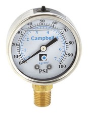 Campbell PG1T-L-NL Brass 0 to 100 lbs. Lower Mount Pressure Gauge 1/4 in.