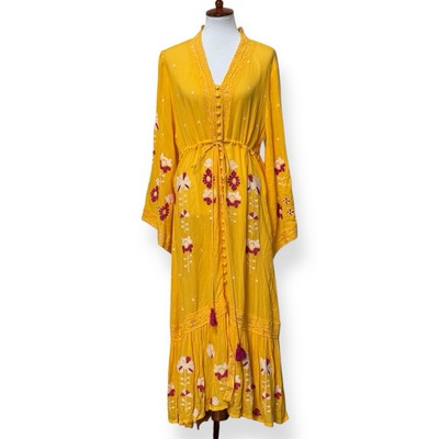 frock and frill midi dress Coast Women's Petite Placement Print Frill Sleeve Midi Dress in Lemon | Size: 4