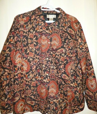 Women's Nexx jacket fully lined black paisley multi-color snap front size Large