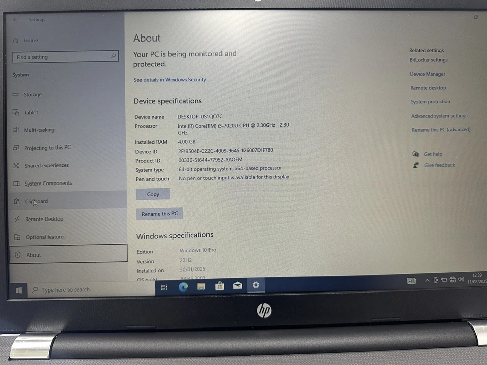 HP Laptop Notebook 250 G6 Intel Core i3-7020u 4GB RAM 120GB  WIN 10 Bezel Crack - Image 3 of 4