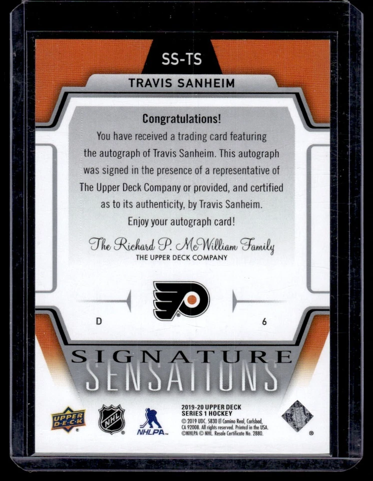 2019-20 Upper Deck Signature Sensations Travis Sanheim Auto Philadelphia Flyers - Image 2 of 2