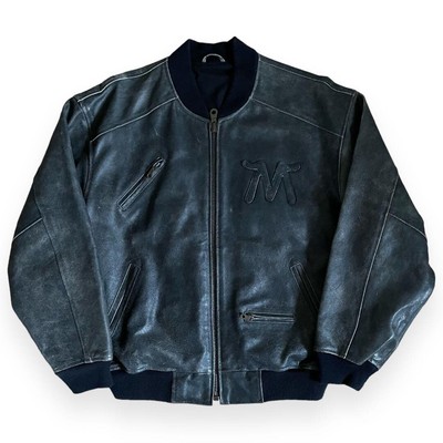Marlboro Black Cowhide Varsity Jacket Bomber Jacket Vintage from