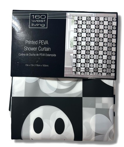 160 CORTINA DE DUCHA BAÑO WEST LIVING 253 - CARA FELIZ - NEGRO BLANCO PEVA 70 x 72