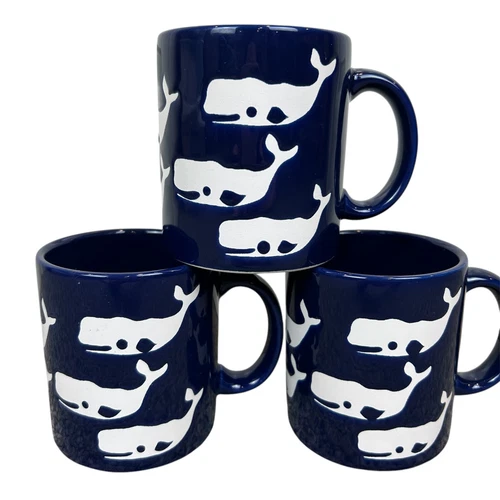 Set of 3 Vintage Waechtersbach Whale Mugs Cobalt Blue West Germany NEW