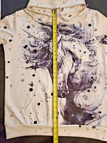 Unisex Hoodie Sweatshirt Unicorn Print Pullover Splatter Butterfly Design L/XL - Picture 10 of 12