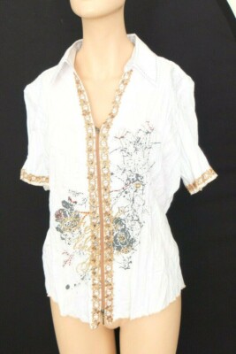 * Nr. 1 MODE EXPRESS Stickerei CRASH Bluse Gr. 42 XL TOP Weiß
