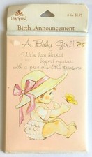 Vintage Baby Birth Announcement Cards Girl 8 in Pack Day Spring