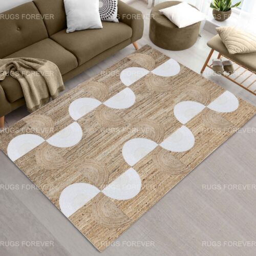 Living Room Jute Beige Carpets Handmade Runner Area Rugs Geometric Bedroom Kilim - Afbeelding 1 van 9