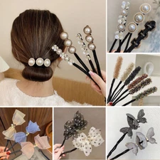 Flower Pearl Womens Hair Bun Maker Tools French Twist Ponytail Clips Hair Access