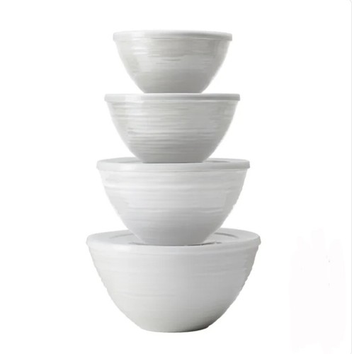 Juego de 4 cuencos anidados de melamina Ombre Pandex con tapas de peso pesado blanco gris - Imagen 2 de 3