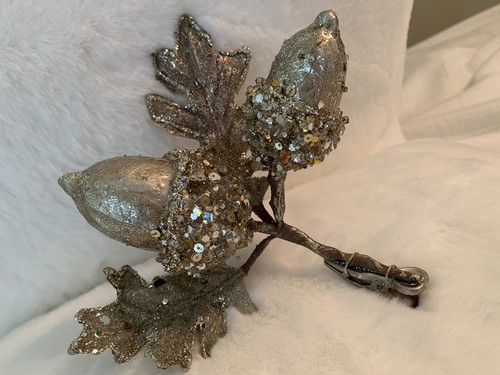 Double Acorn Cluster Clip Floral Decor Platinum Jewel Glitter Christmas Wedding - 第 1/4 張圖片