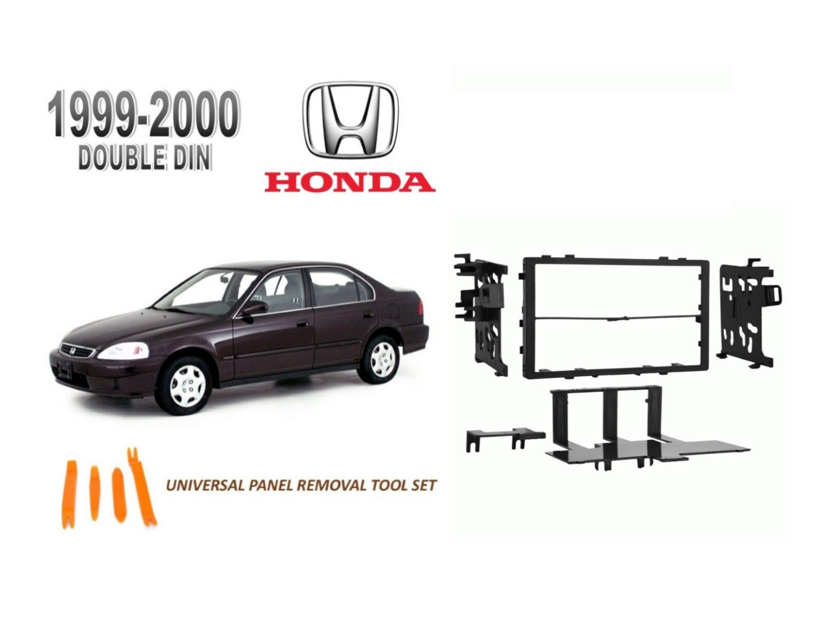 NEW 1999-2000 HONDA CIVIC Car Stereo Double DIN Dash Kit, Tool Set