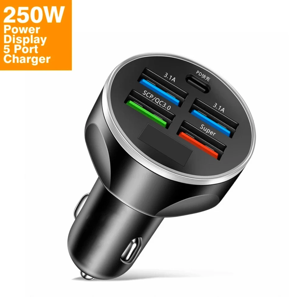 Handy Schnellladegerät für Auto KFZ mit Spannungsanzeige  250W 5 Anschlüsse - Bild 2 von 4