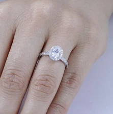 Oval Halo 925 Sterling Silver CZ Engagement Ring Wedding Band Size 3 -15 SS18A