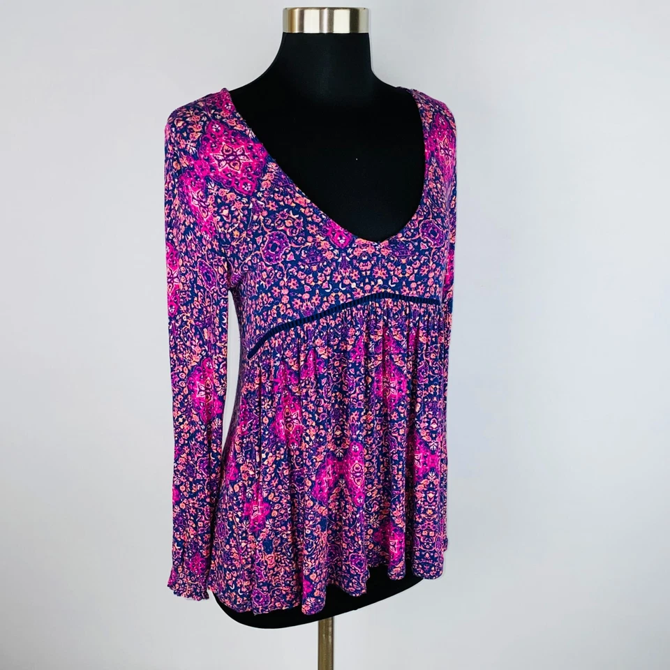 Jessica Simpson Top Womens Pink Purple Pretty Bohemian Boho Baby Doll Top S - Image 4 of 4