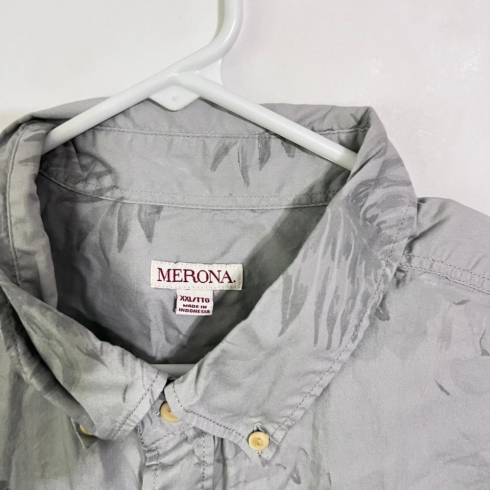 Merona Mens Hawaiian Shirt Size 2XL Light Grey Floral Lightweight Chambray - Image 2 of 4