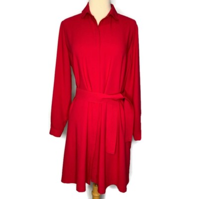 Maje Pink Fuchsia Long Sleeve Belted Oversized Crepe Shirt Dress 1, S NWOT! 