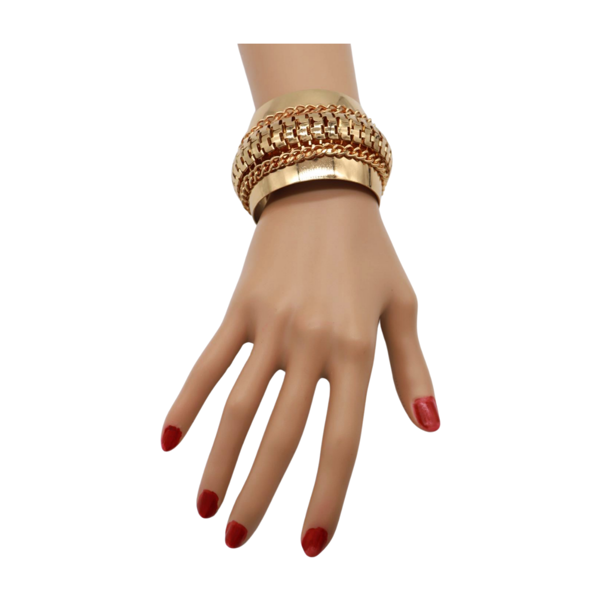 Women Gold Metal Wrist Cuff Bracelet Chain Mesh Statement  display picture 3