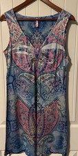 Kiara Paisley Sleeveless Boho Mini Dress Sz L Silky Colorful Casual Party Hippie
