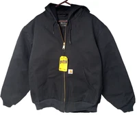 Carhartt XXL Loose Fit Firm Duck Insulated Black Jacket Hooded Coat Mens Sz 2XL