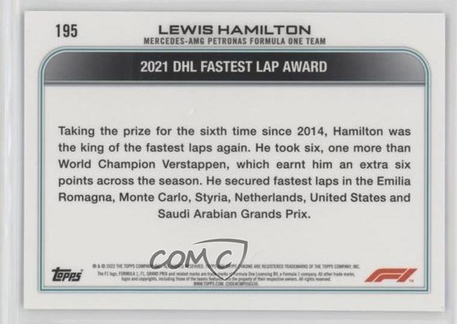 2022 Topps Chrome Sapphire Edition Formula 1 Award Winners Lewis Hamilton 0w6m - Picture 2 of 3