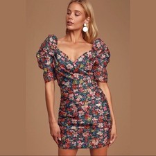 C/MEO Collective Anthrologie Floral Ruched Puff Sleeve Mini Dress US S