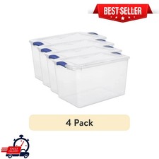 4 pack Sterilite Large Storage Bin, 66 Quart Clear Plastic Storage Container