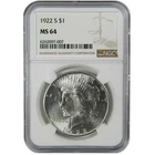 1922 S Peace Silver Dollar MS 64 NGC Uncirculated $1 Coin Collectible