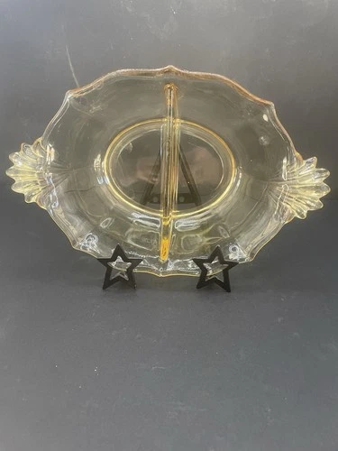 Fostoria Yellow Divided Relish Bowl Depression Glass Art Deco Condiment Dish