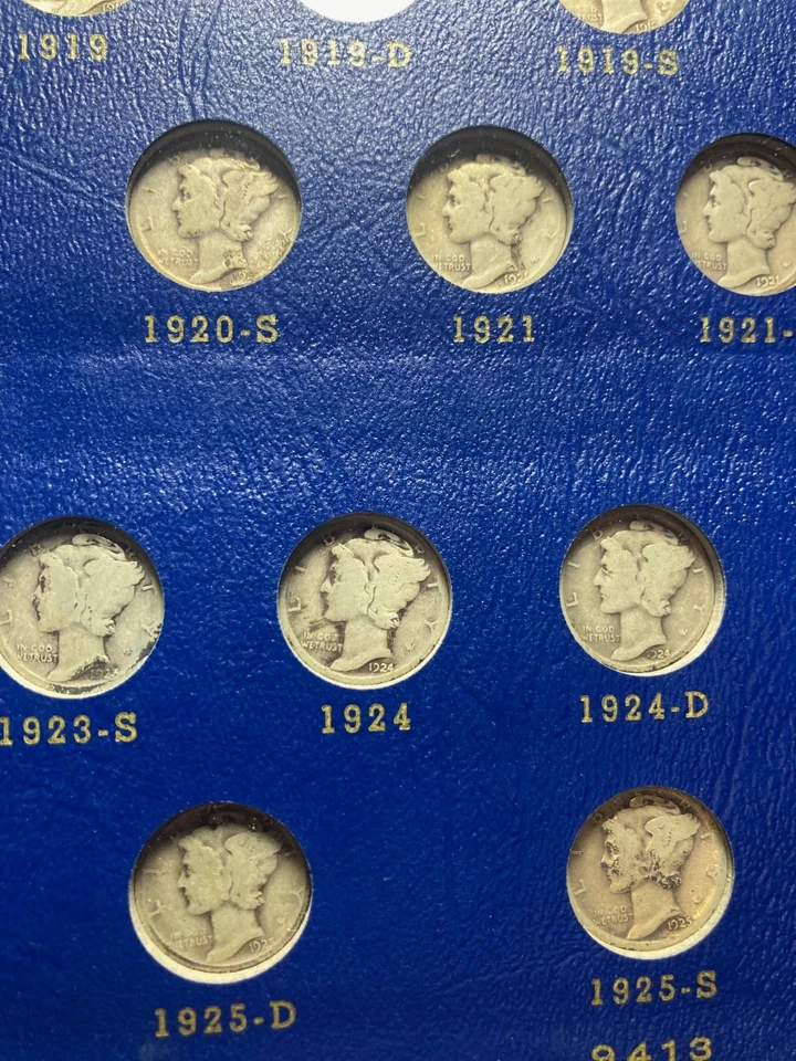 Colección Mercury Dime 1916-1945 conjunto casi completo 76 monedas (-16-D) conjunto #19 Foto 4 de 4