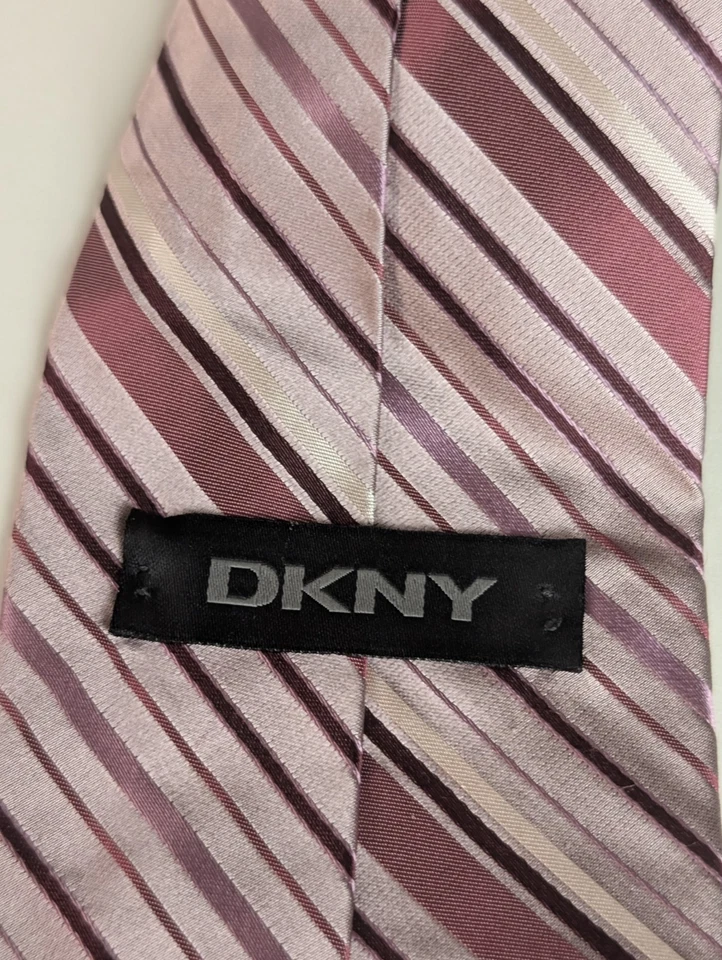 DKNY Men’s Silk Tie – Pink & Burgundy Diagonal Stripe Pattern – Classic Neckwear - Image 3 of 4