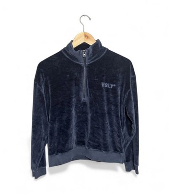 WSLY Bandier Pullover Velour Velvet Sweatshirt Women s Small Zip Blue