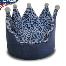 Luxury Leopard Print Crown Shaped Dog Bed Plush Pet Bedding Small Dogs Cats New