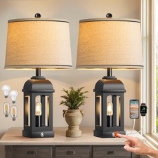 QiMH Table Lamp for Living Room, Farmhouse Lamps Set of 2 2, Black