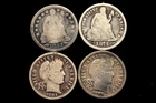 Lot of 4 Seated Liberty & Barber Dimes  1853-1908   90% Silver