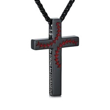 Baseball Bible Verse Cross Necklace for Men 925 Sterling Silver Baseball Pend...