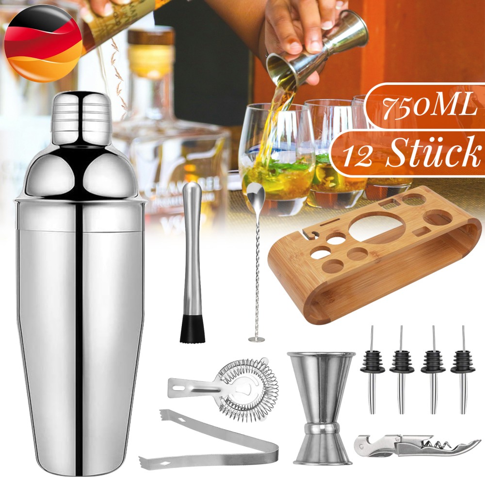 Barkeeper Set 12tlg Profi Cocktail Shaker 750ml Edelstahl Mixer Bar Set Zubehör