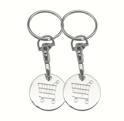 2 Stk. Einkaufswagenchips Schlüsselanhänger Metall Aluminium Legierung Silber