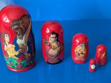 Disney Beauty and the Beast Russian Nesting Doll Set Hand Painted 5  Piece set