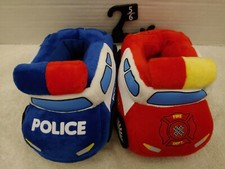 FREE Wonder Nation Blue Police Red Fire Emergency Car Bootie Slippers Size 5/6